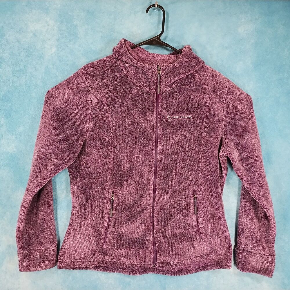 Free Country Women's Full Zip Hoodie, Faux Fur, Purple, Size Large